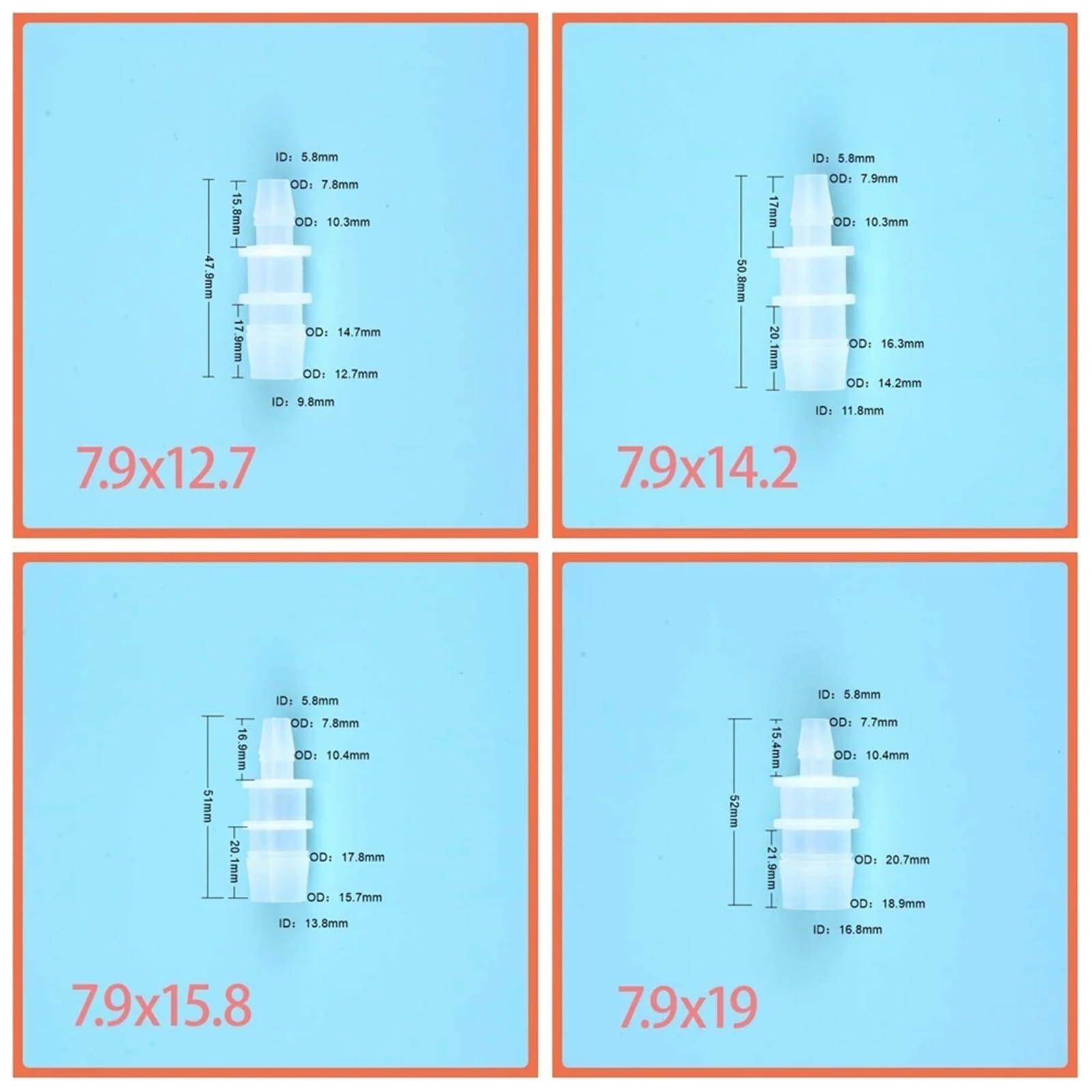 50 Uds 1,6-25mm tubo de silicona de plástico conector de tubería recta tamaño pequeño Pagoda Barb acoplamiento reductor recto pecera PP insertar manguera(15.8mmx19mm)