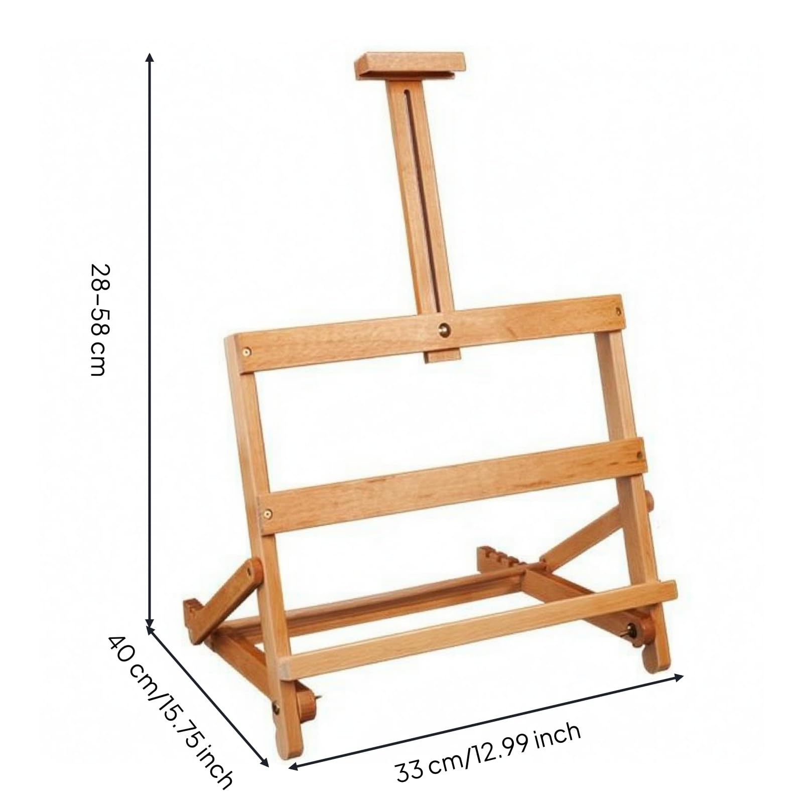 Cavalletto da Tavolo Cavalletto in, Cavalletto Da Tavolo Pieghevole W07D, Altezza Regolabile 28-49 Cm, In Legno Di Faggio, Colore Naturale