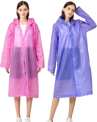 Miniatura 8 de Ponchos de lluvia para adultos, mujeres y hombres (paquete de 2 a 5), impermeables reutilizables de EVA con capucha, equipo de lluvia portátil