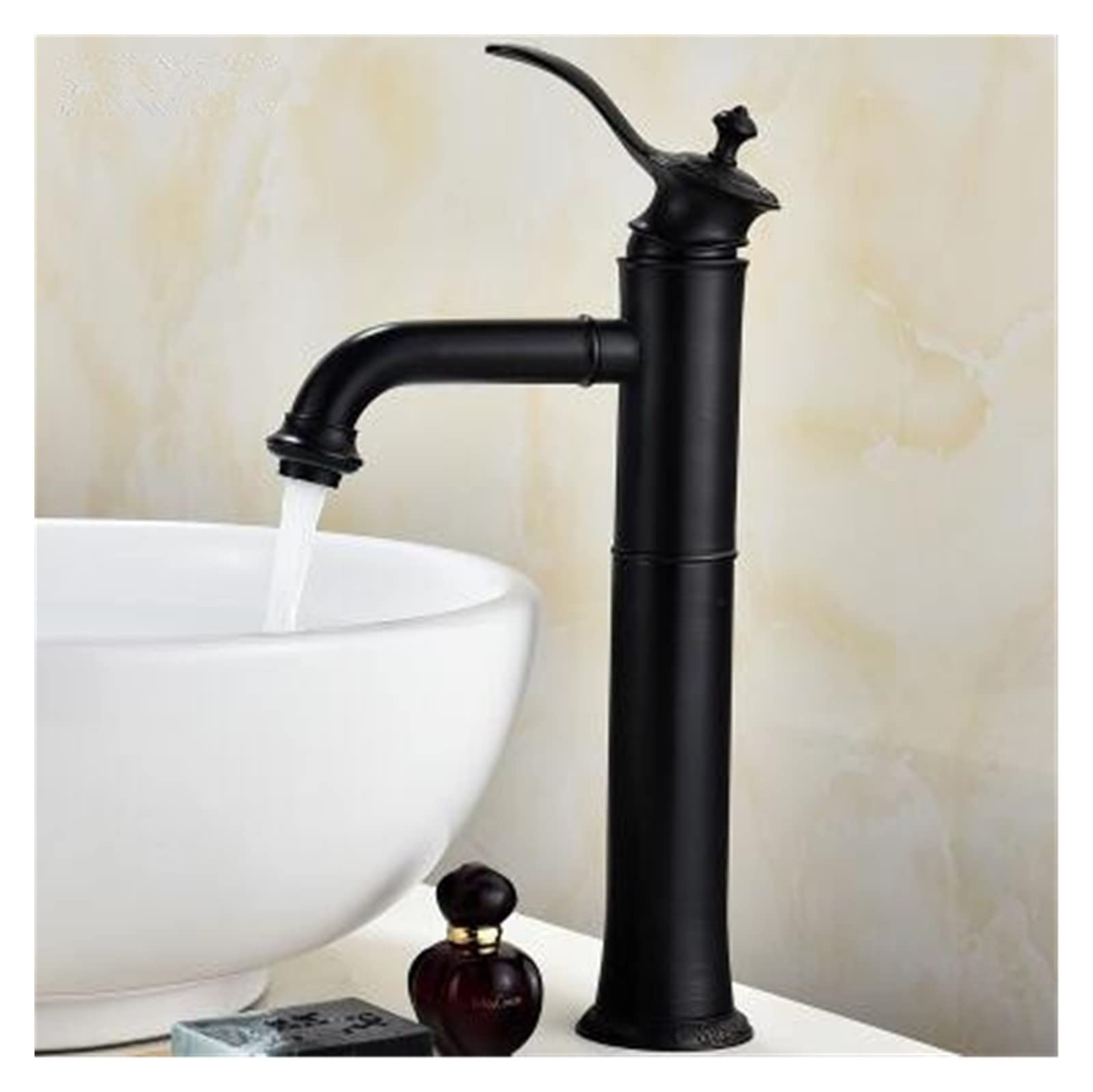 Robinet bassin noir de salle de bain mitigeur eau chaude et froide en laiton taille haute