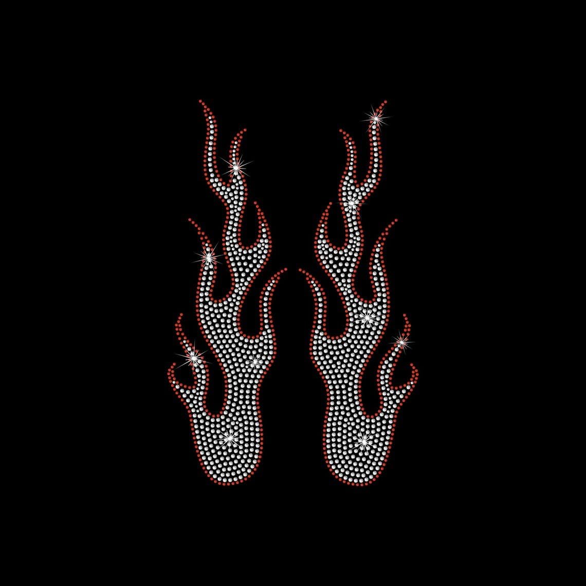 Rhinestone Transfer  Pair of Flames for Sleeves  Iron On, DIY, Bling Flame (Red Crystal)