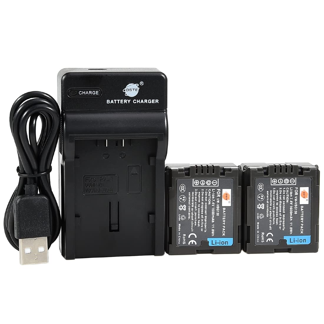 DSTE VW-VBG130 - Set di 2 batterie agli ioni di litio e caricabatterie micro USB, compatibile con Panasonic AG-HMC150 HMC153MC HMC70 HMR10 HMR10A HMR10E HMR10P HSC1U HDC-DX1 DX1-S DX1EG-S DX1GK