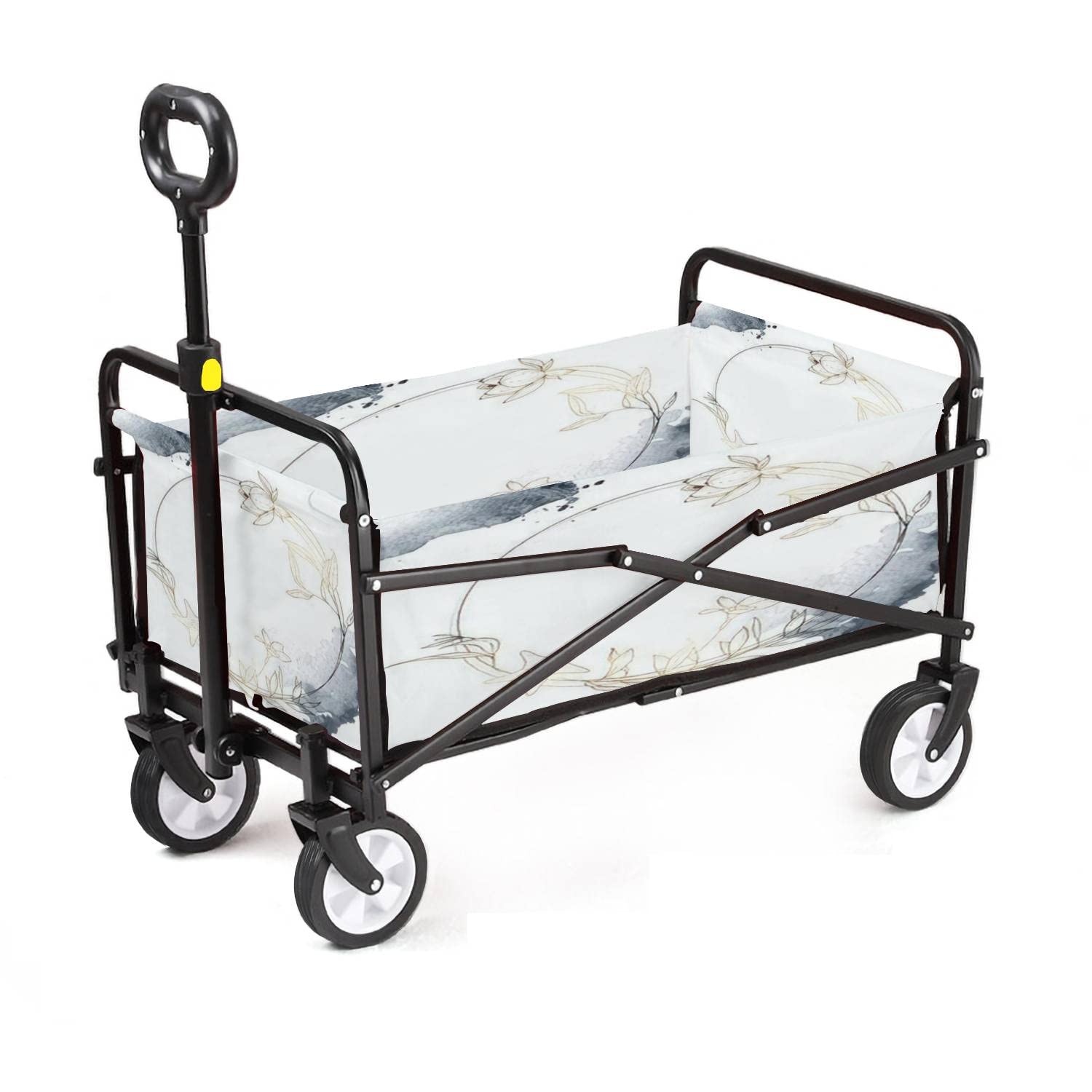 Collapsible Wagon Floral Wedding Card Template Sketched Floral Branches lotos Starfish Adjustable Portable Utility Folding Cart with Wheels Outdoor Garden Shopping Camping Heavy Duty Grocery Wagon-image-44