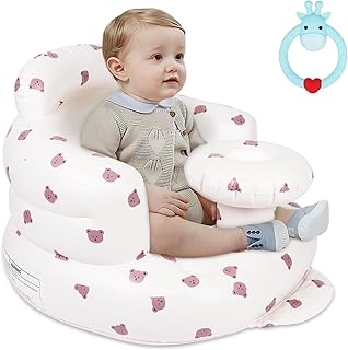 Baby Inflatable Seat, Inflatable Baby Chair, Inflatable Baby Seat, for Babies 3 Months and Up Built in Air Pump Infant Back Support Sofa Toddler Chair for Sitting Up, Quick Inflate (Bear)