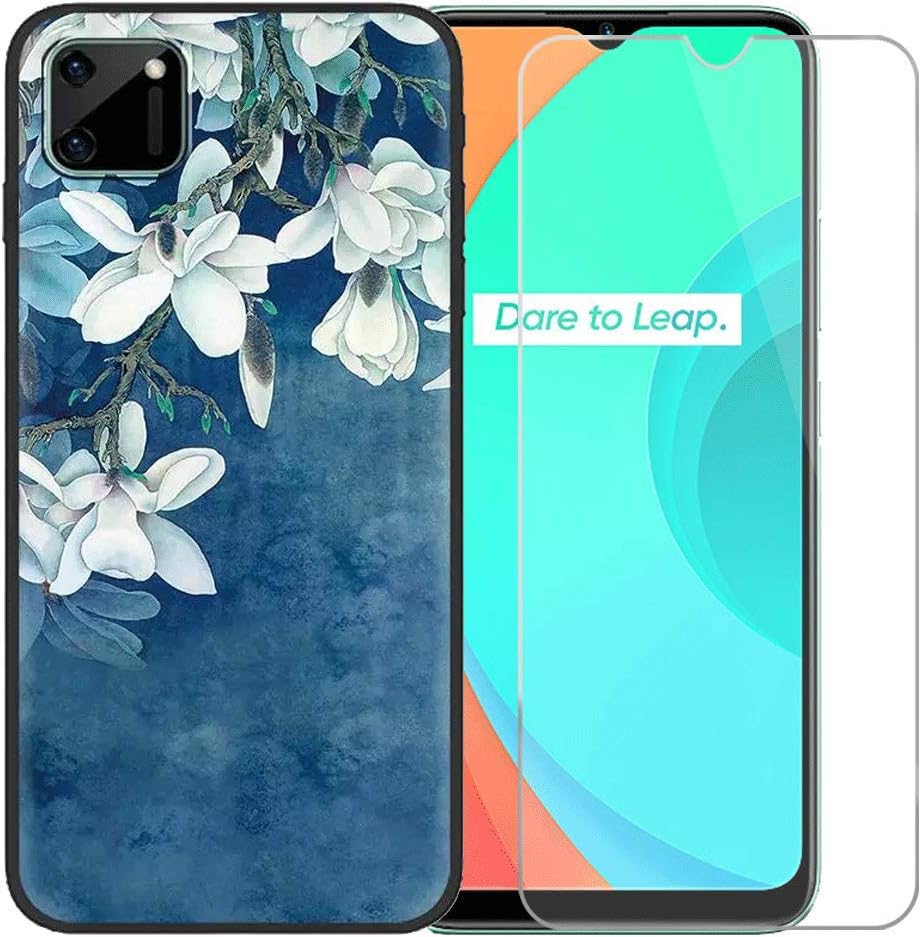 FZZ Case for Oppo Realme C11 + Screen Protector Tempered Glass Protective Film,Soft Silicone Black Shell Gel Flexible TPU Phone Case Cover for Oppo Realme C11 (6.5") - LLM40