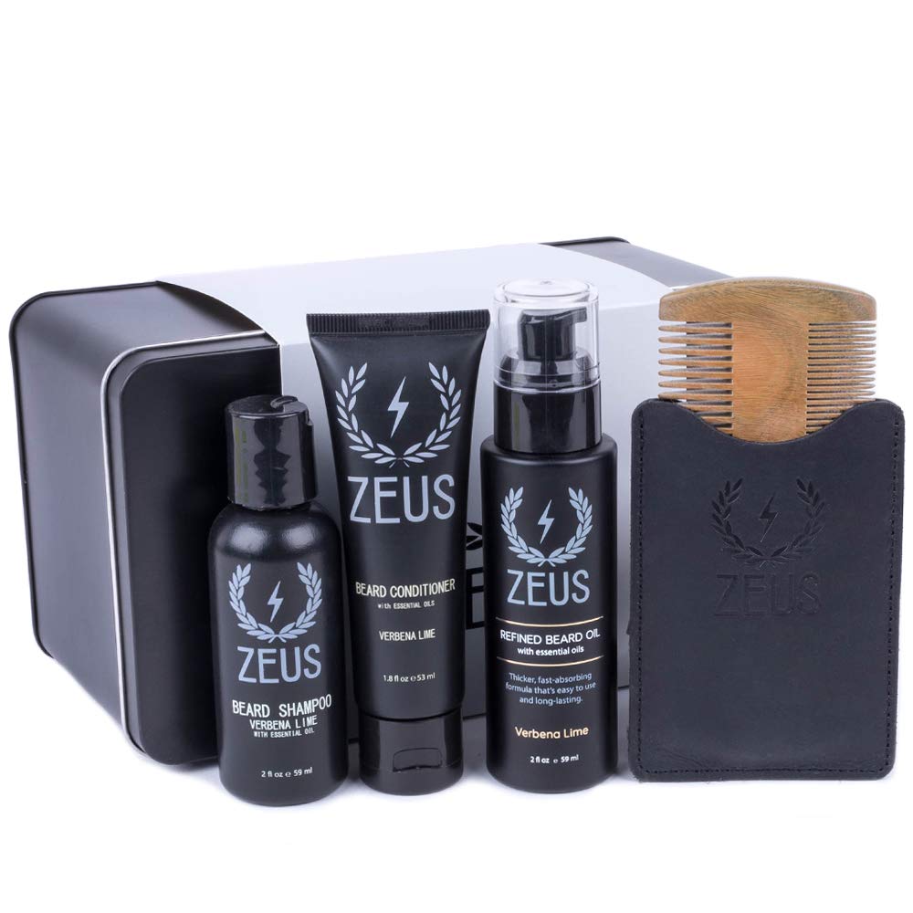 ZEUSEssential Refined Beard Oil Set - Best Starter Kit for Softer Hair and Itch Free Skin (VERBENA LIME)