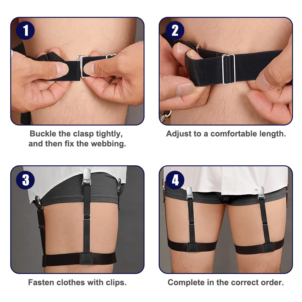 ACWOO Soggiorni Camicia, 2 Pezzi Regolabile Bretelle Camicia per uomo, Giarrettiere Camicia con Morsetti di Bloccaggio Antiscivolo e Cinturini Regolabili, Previene Le Rughe Della Camicia