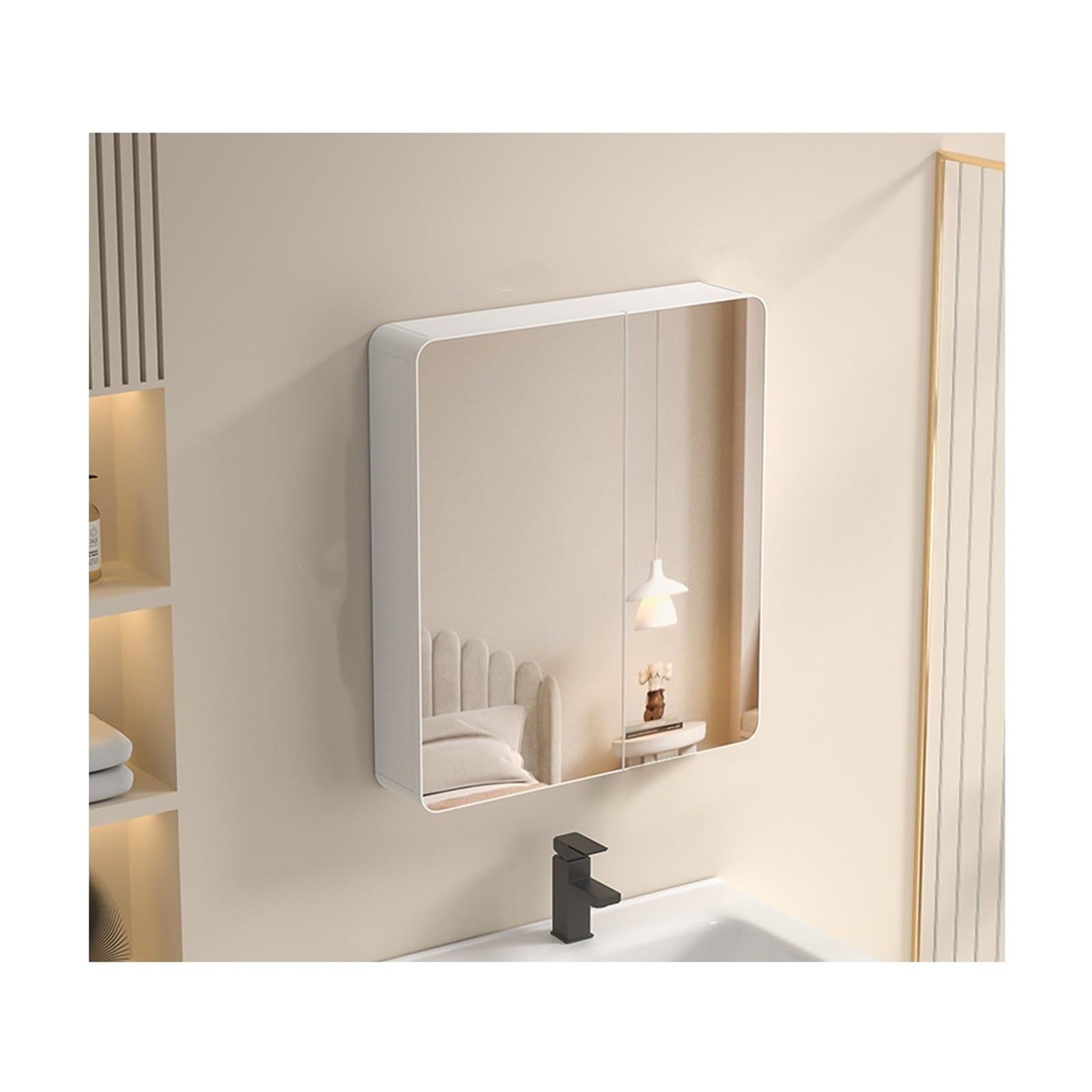 FGXHHS Wall-Mounted Cabinet - Double Door Storage Cupboard with Mirrors, 60cm/23.6in, Stylish White Wall for nized Space