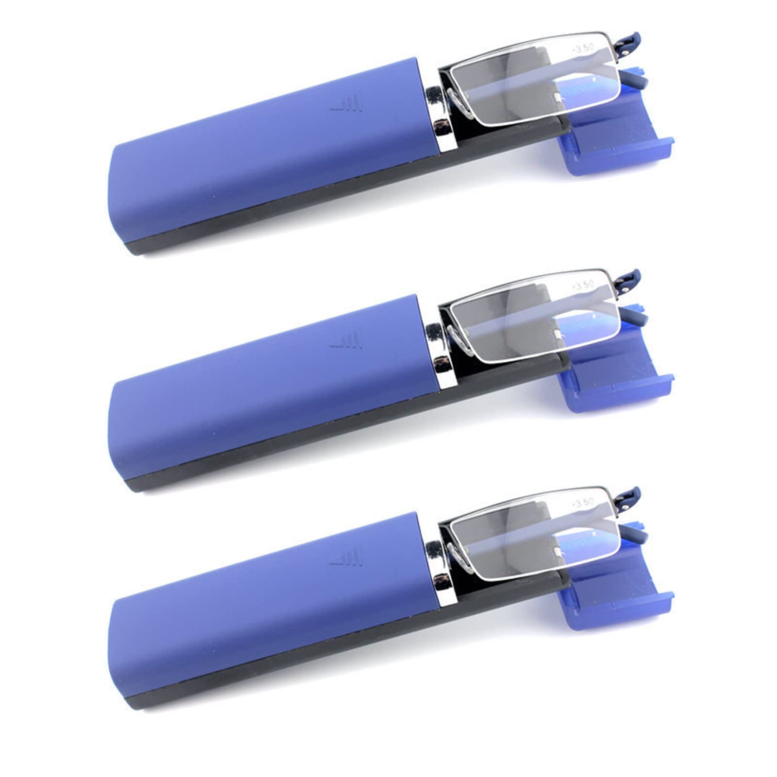 MMOWW 3er-Pack Lesebrille Damen und Herren Tragbare Ultraleichtem TR90 Lesehilfe Halbrand Metallbrille mit Brillenetui（Blau, +1,0）