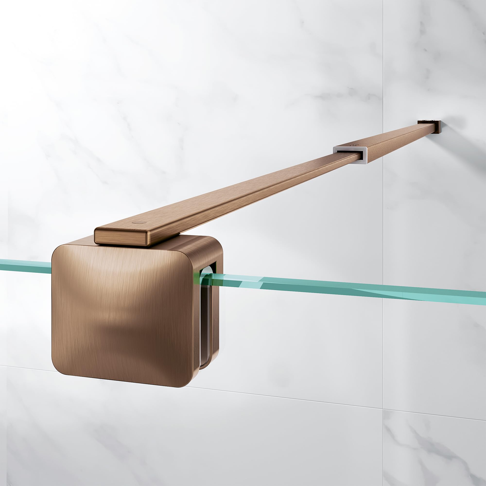 Barra telescopica di supporto da parete per box doccia in acciaio inox, regolabile 68,5-127,8 cm (dal muro al bordo interno del vetro), per vetri 6-10 mm, oro rosa spazzolato
