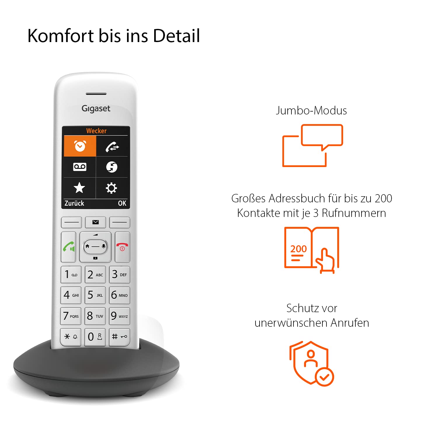 Gigaset CE575HX - DECT-Mobilteil mit Ladeschale - hochwertiges Schnurloses Telefon für Router und DECT-Basis - Fritzbox-kompatibel - moderne Benutzeroberfläche - Mobilteil mit Ladeschale, silber