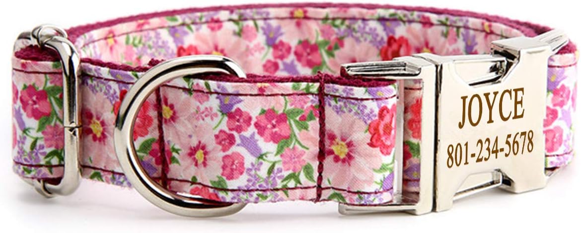 Customized Dog Collar, Personalized Laser Engraved Aluminum Alloy Buckle – Name Phone Number ID Collar Adjustable Pet Accessories for Small Medium and Large Dog as Gift