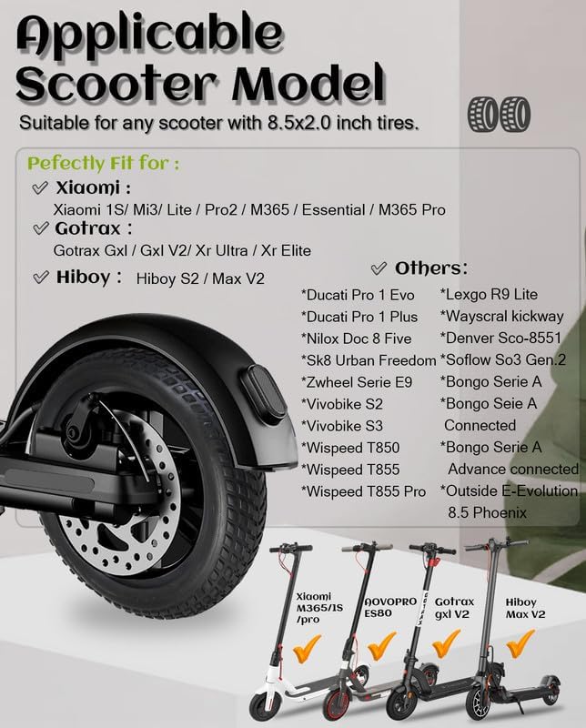 Miniatura 4 de GLDYTIMES Neumático Sólido de 8.5 Pulgadas 8.5x2.0 5075-6.1 Neumático Sólido Compatible con Gotrax GXL V2XRApex XL Hiboy S2 ProHiboy S2 MAX Xiaomi