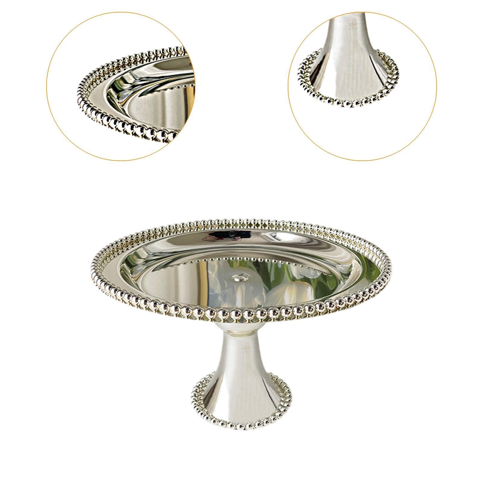 Présentoir à Gâteaux Plateau à Dessert Assiette sur Pied Cloche Pâtisserie Support En Fer Décoratif Robuste pour Service de Friandises Adapté à La Déc, Argent