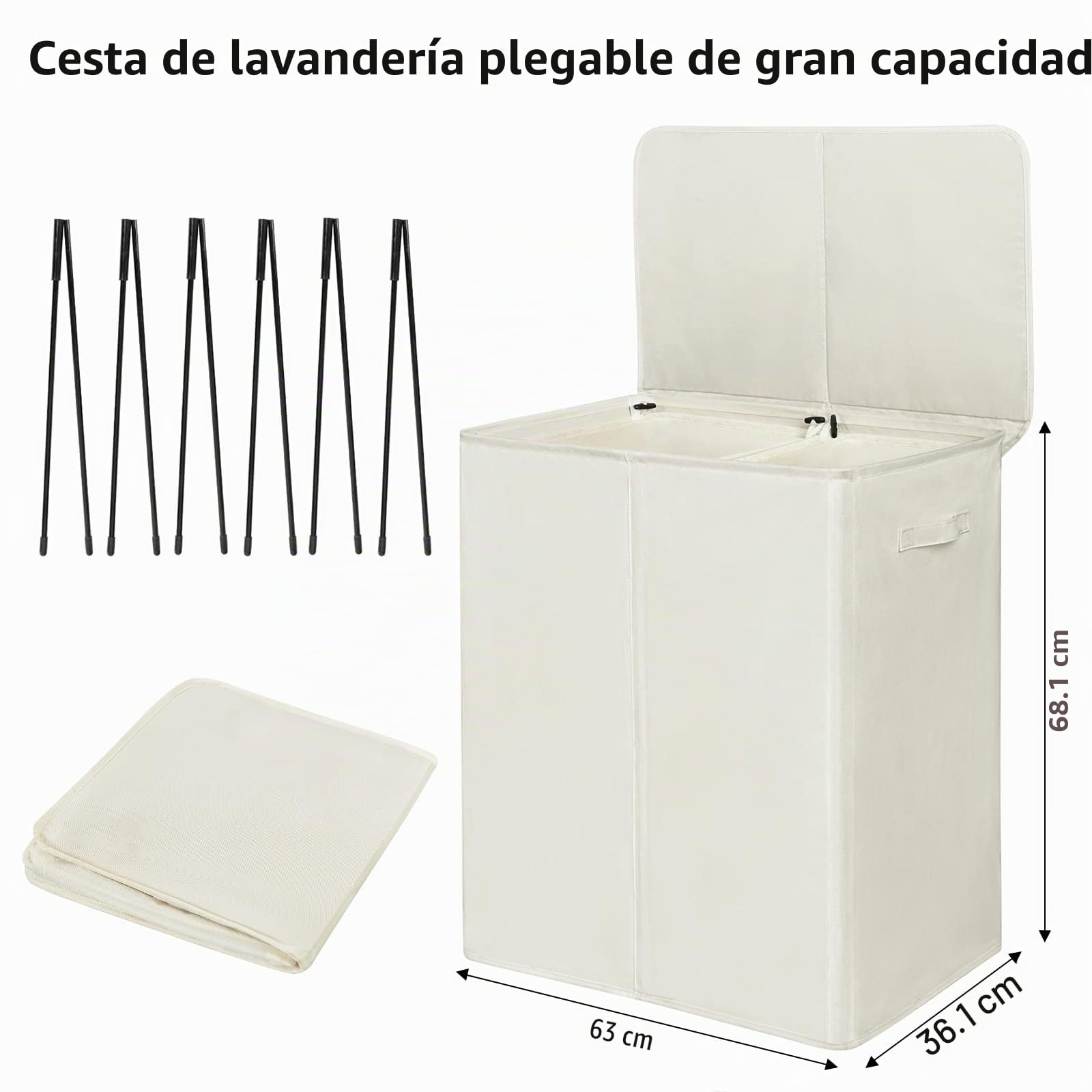 Chrislley Cesta de lavandería doble con tapa y bolsas de lavandería extraíbles de 154 L, grande, plegable, 2 divisores, cesta de lavado con asas para dormitorio, lavandería, armario(beige)