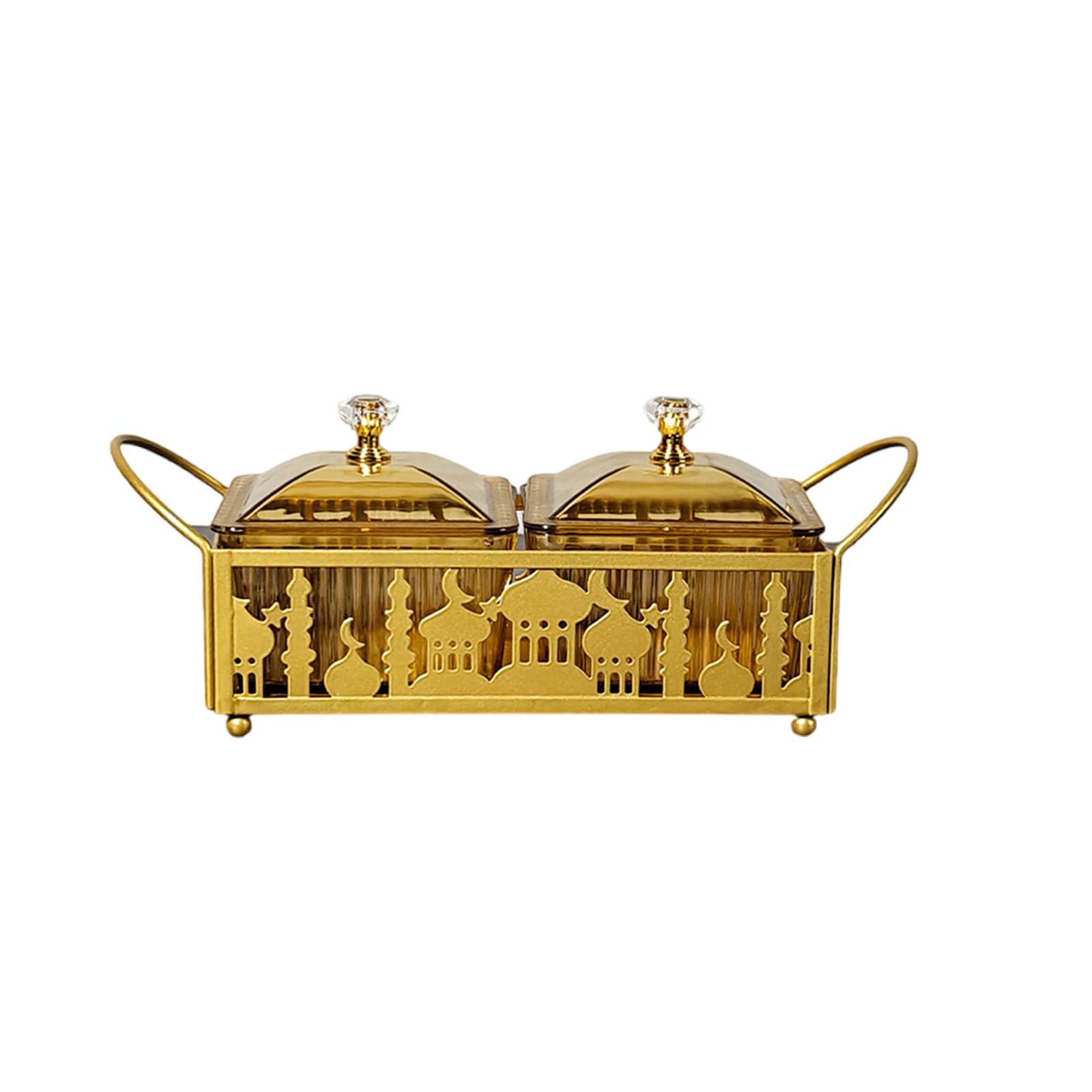 MICFENY Eid Mubaraks Dessert Tray Ramadans Golden Serving Snacks Storage Box Metal Platter for Festival Table Decoration