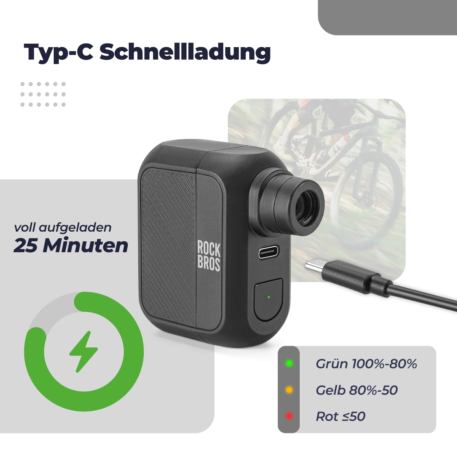 ROCKBROS Mini Elektrische Fahrradpumpe Maximal 100PSI Wiederaufladbare Minipumpe Pumpe für E-Bikes, Mountainbikes, Citybikes und Rennräder