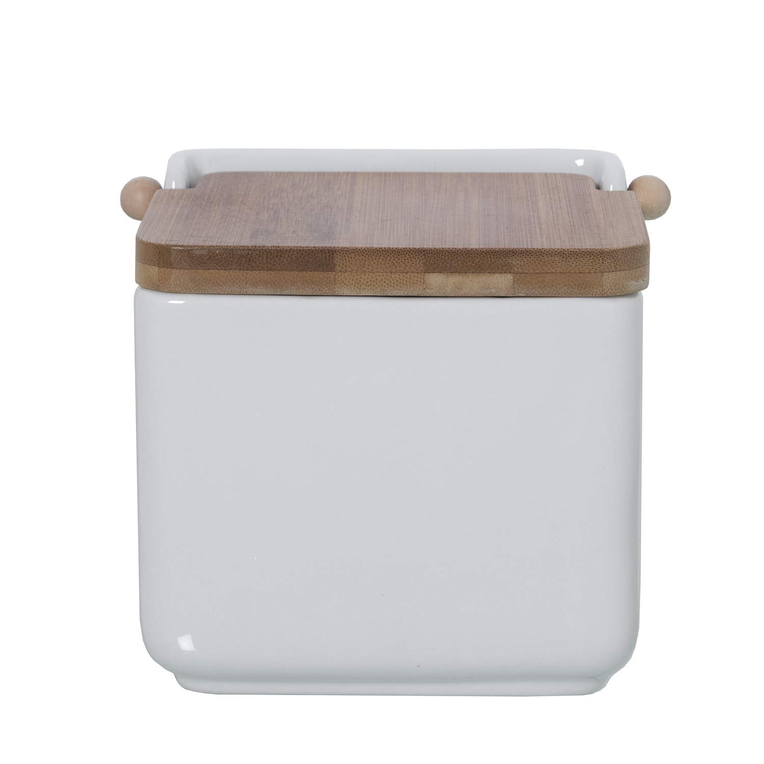 Salero original cerámica cuadrado con tapa madera12x12x12 cm (Blanco)