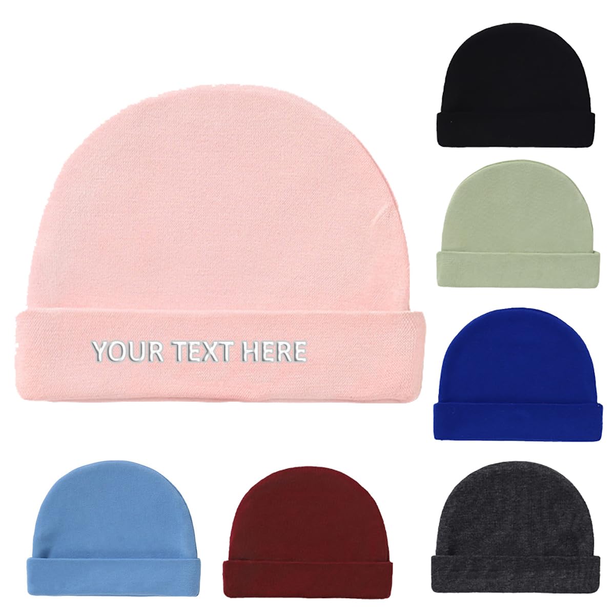 Van Der Linn Personalised Embroidered Baby Beanie New Born Baby Unisex Soft Hat 100% Cotton (Cotton, Pink)