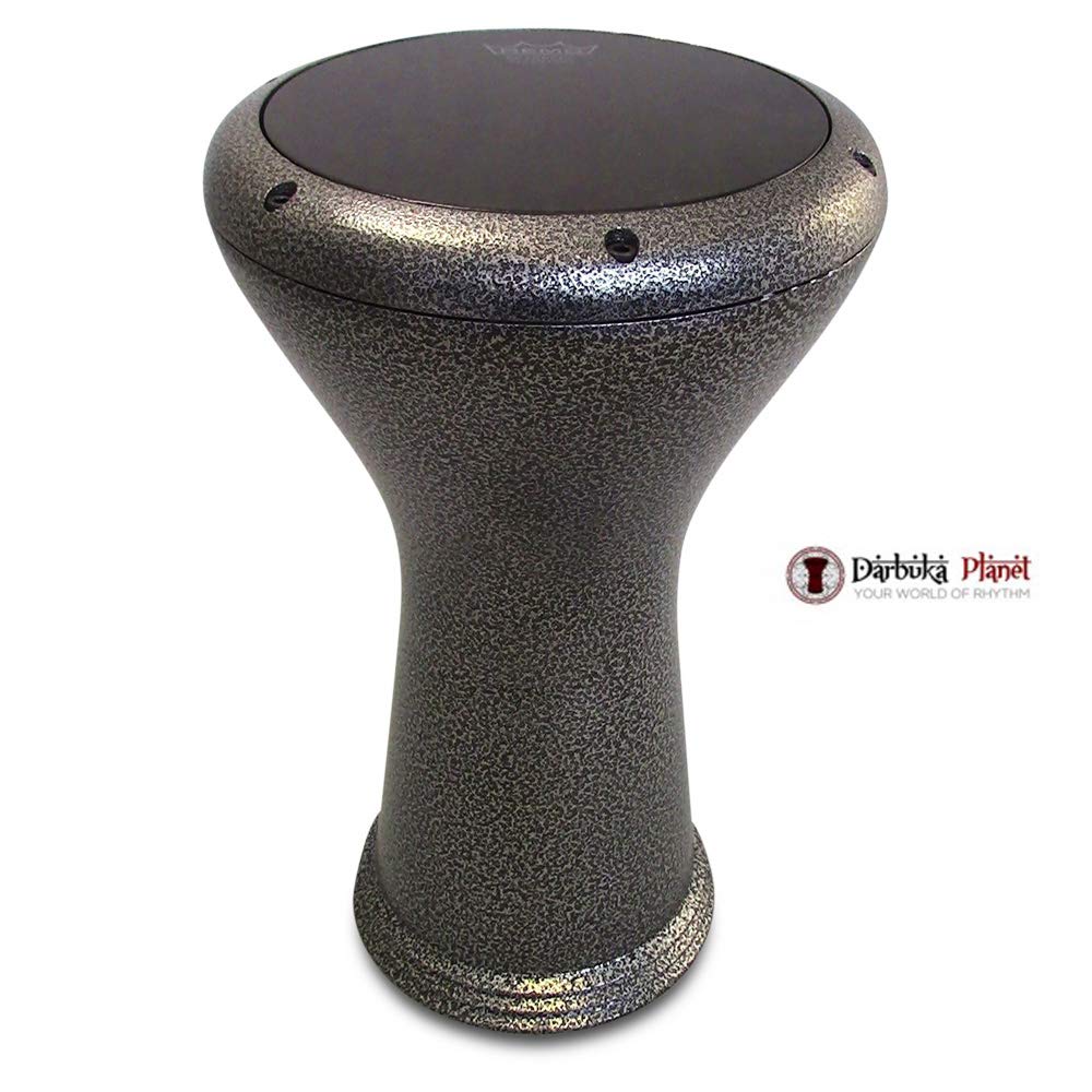 17" Percussion" Gawharet El Fan Pro Metal Darbuka Drum Doumbek (Black/Silver + Remo Black Mist)