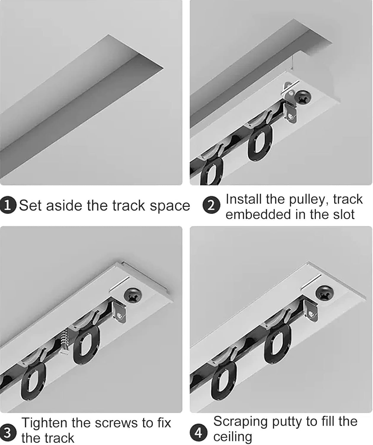 Heavy Duty Ceiling Track System for Curtains, Concealed Aluminum Curtain Rails, 28ft Room Divider Track, White, Pre-Embedded, Ideal for Home & Office Use