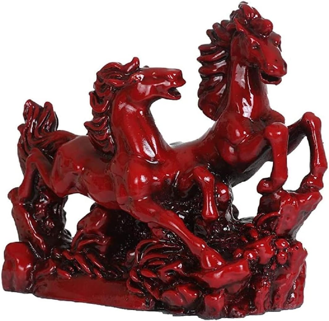 Vastu Red Horses Statue | Two Running Horses for Victory, Business Growth & Positive Energy | Feng Shui and Vastu Decor | Good Luck Sculpture for Home & Office