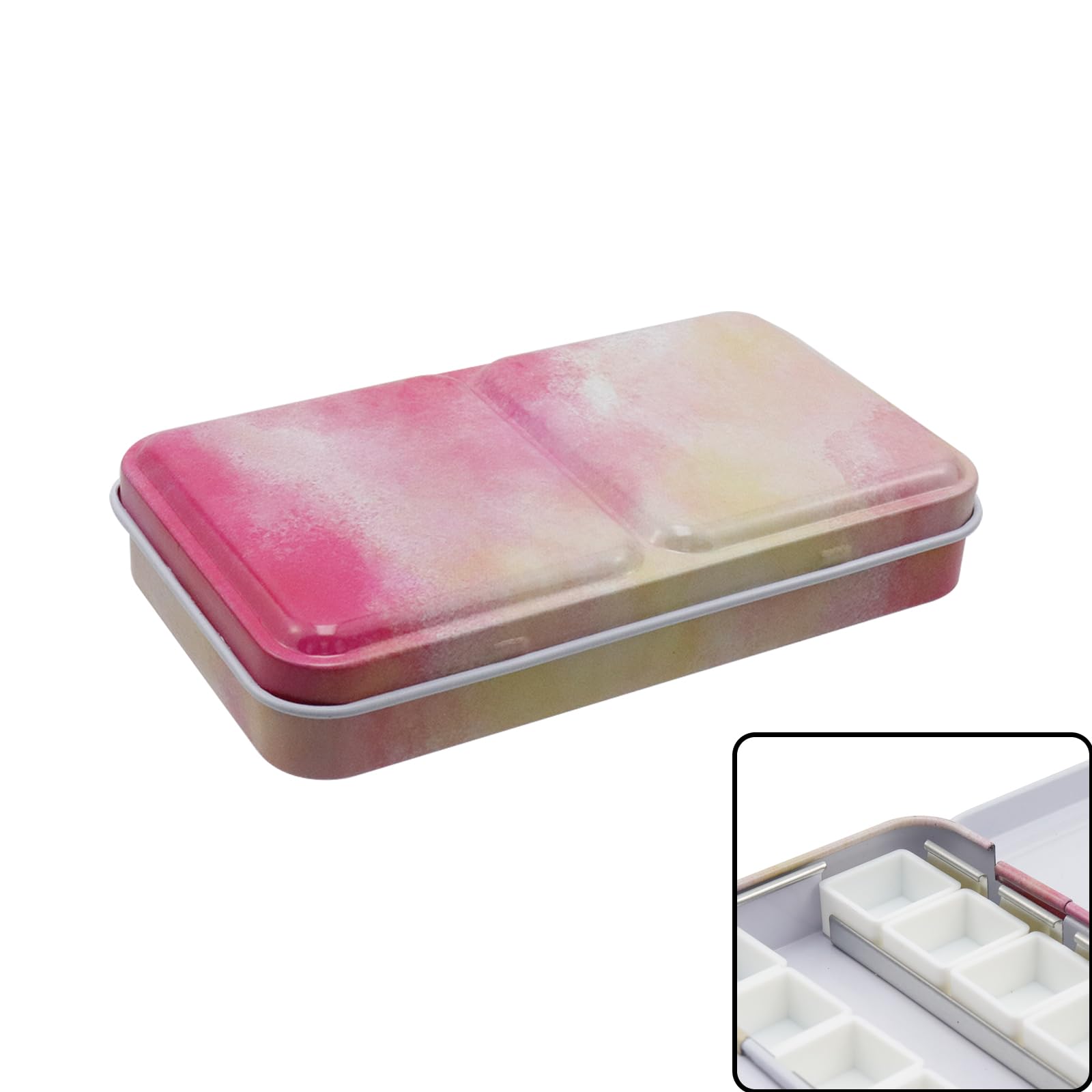 Bitray Palette d'aquarelle vide en métal avec couvercle - Petit plateau rose avec 14 bacs vides pour artistes, artisans et amateurs de peinture