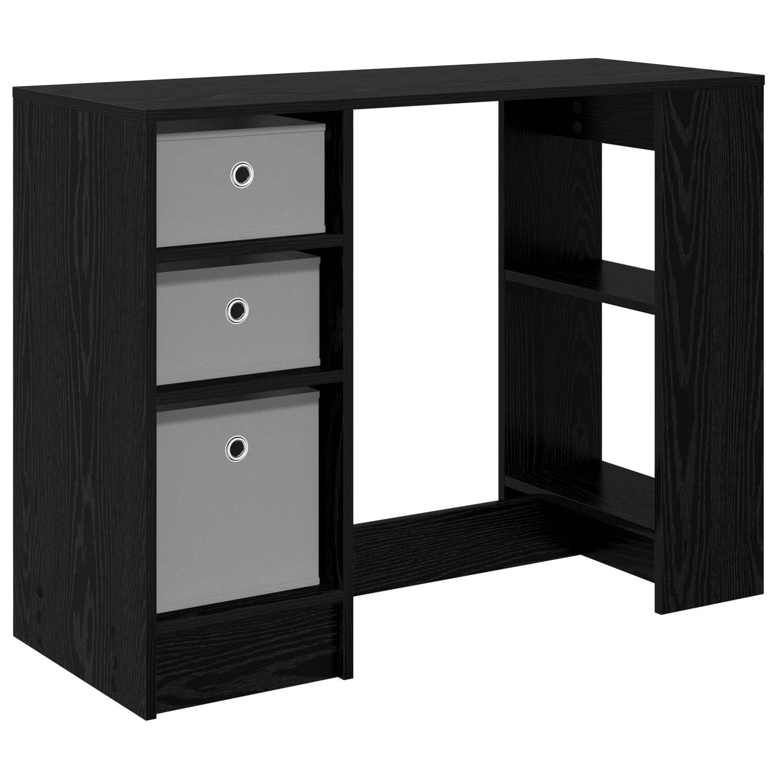 Biurko z regałem, kolor czarny, imitacja dębu, z materiału drewnopochodnego, 100 x 40 x 75 cm, z 3 szufladami i półką, ergonomiczne do domowego biura, komputera, laptopa, gier i nauki