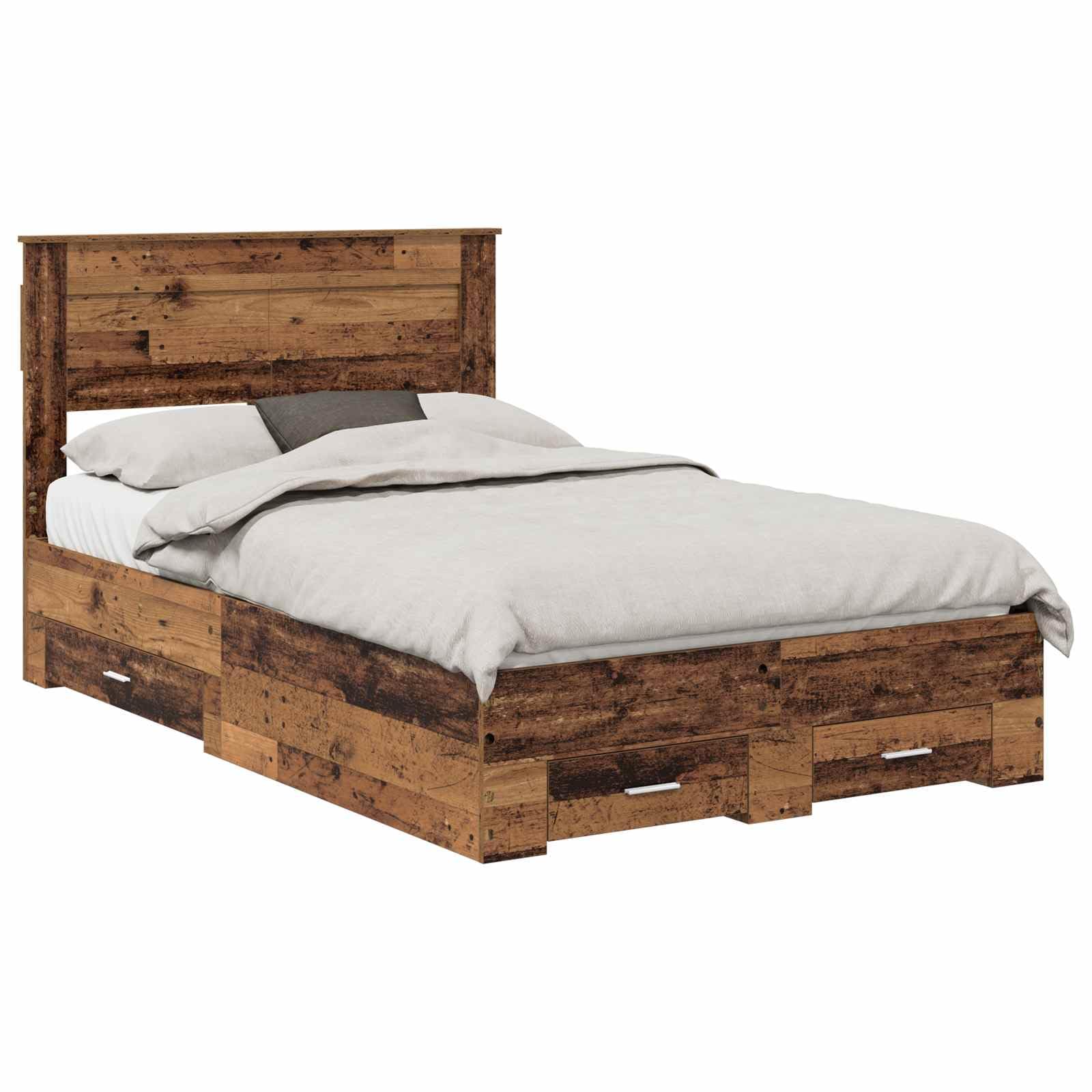 Betten - Cornice per letto in legno vecchio, 120 x 190 cm, con rete a doghe e 2 cassetti, struttura stabile, in legno Urban Chic per camera da letto, camera dei ragazzi, camera degli