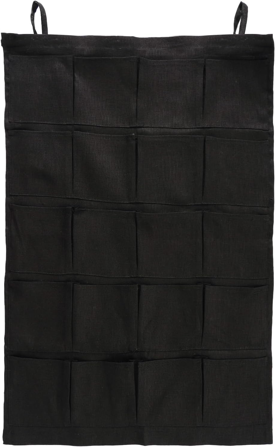 100% Linen Hanging Storage Bag with 20 Pockets, Wall Hang Over The Door Closet Organizer for Socks Underpants, Black