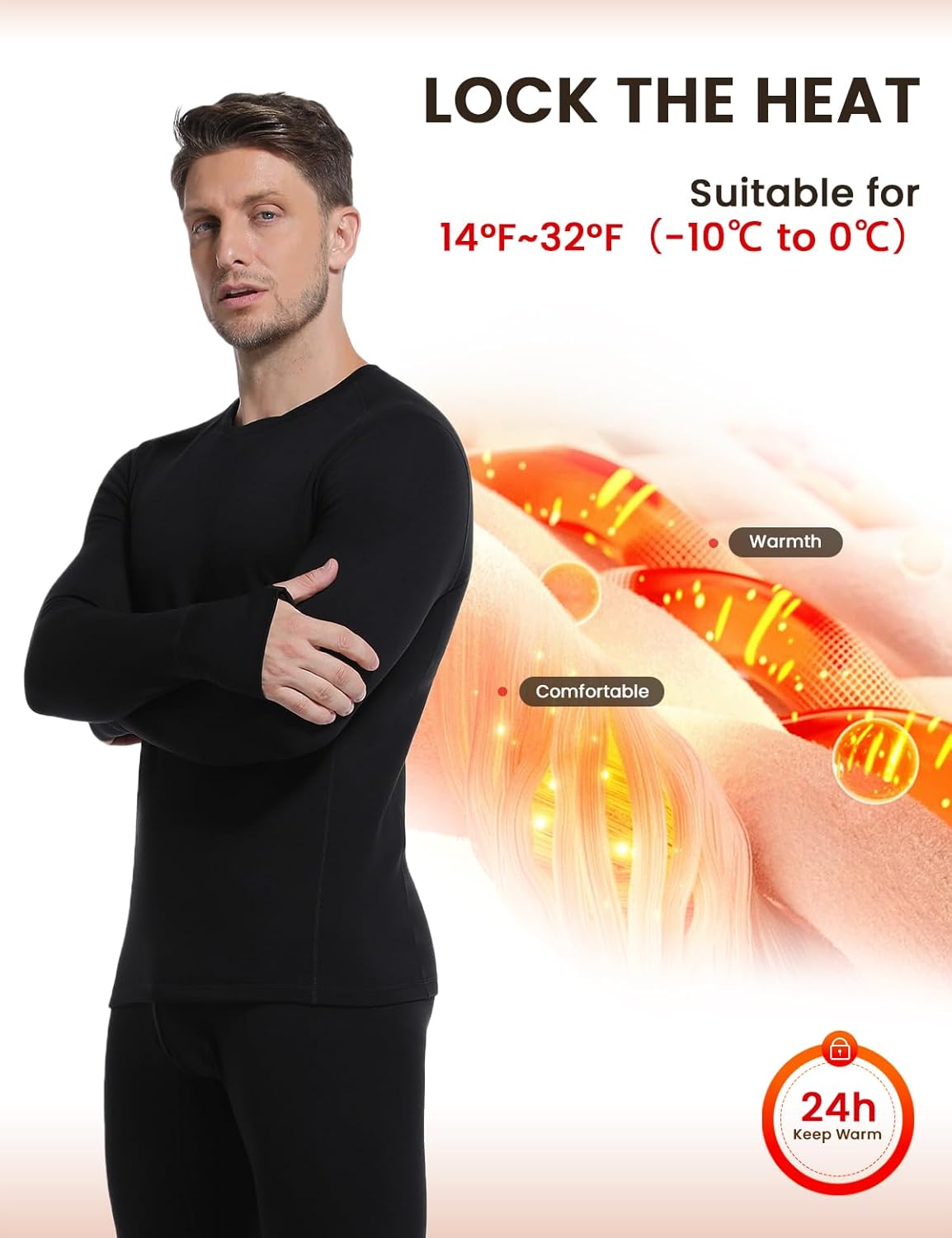 Thermal Underwear for Men - Long Johns with Fleece Lined Winter Warm Base Layer Cold Weather 14-32℉ Top and Bottom - Image 3