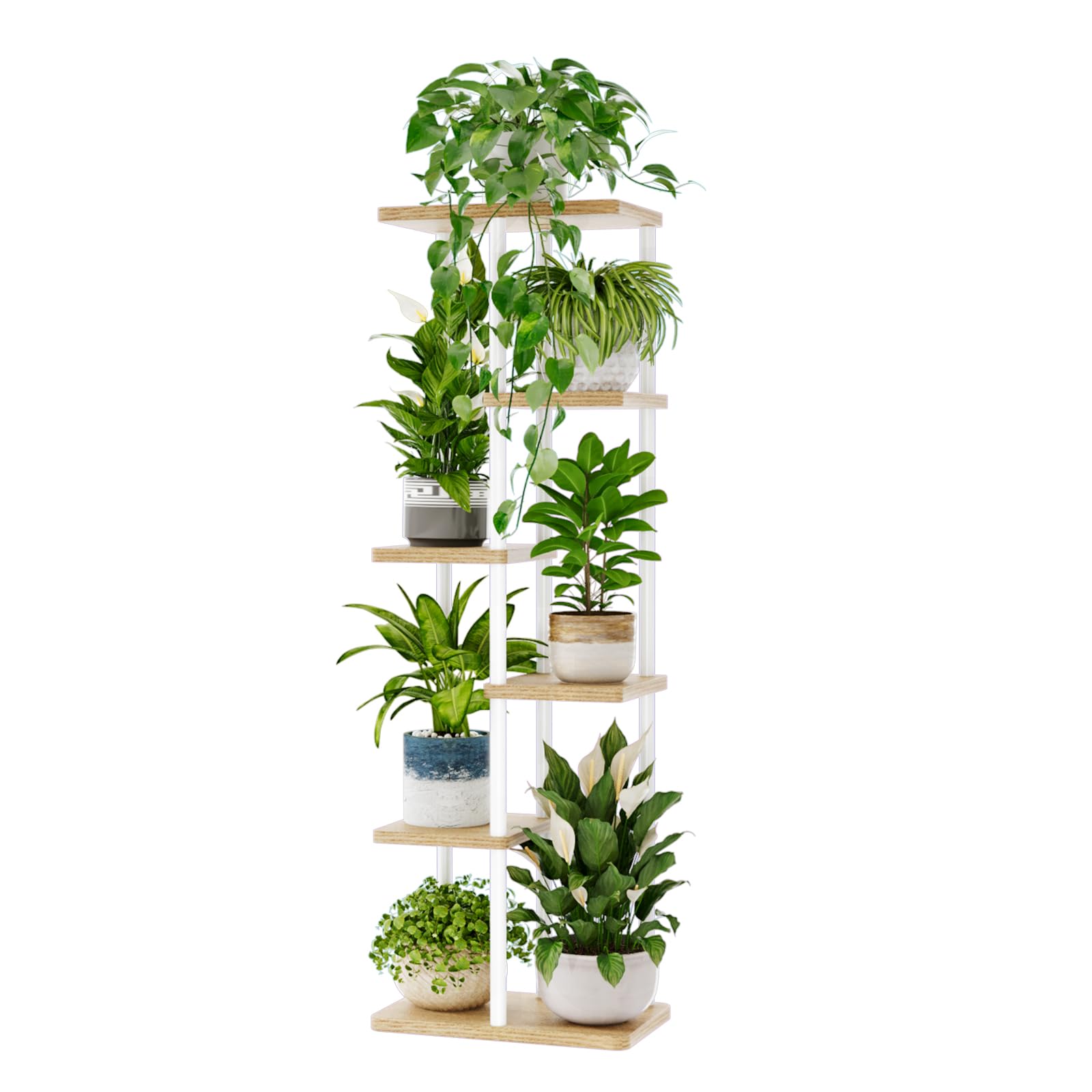 Bamworld Tall Plant Stand Indoor 6 Tier Plant Shelf for Multiple Plants, Tiered Flower Pot Stands for Patio Garden Balcony Living Room Bedroom, White