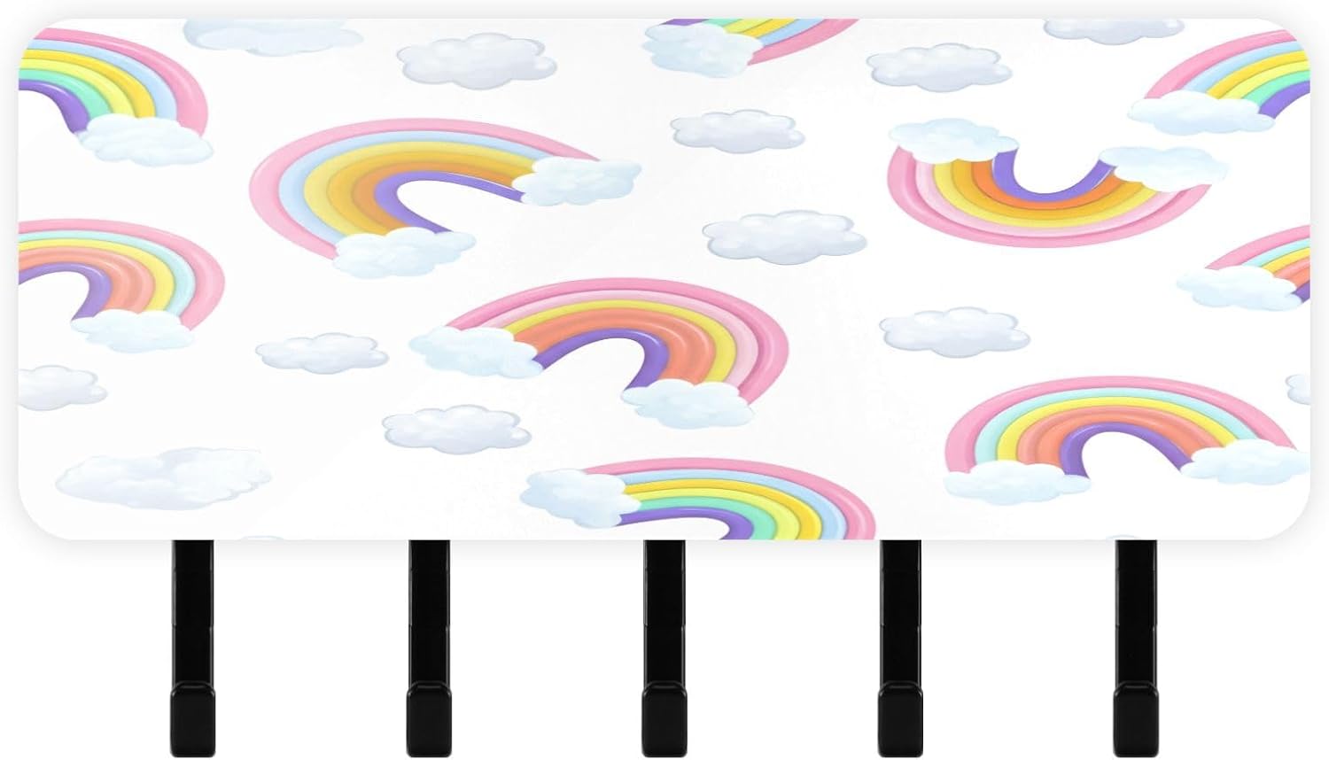 Rainbow Wall Mounted Key Holder with 5 Hooks for Wall, Self Adhesive Acrylic Key Rack Mail Storage Organizer with Tray for Entryway Hallway Kitchen Home Decor