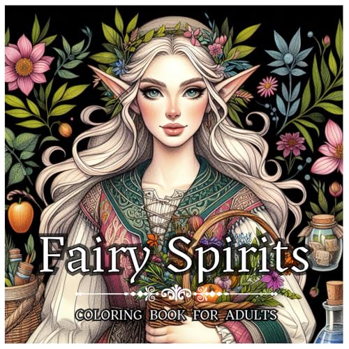 Fairy Spirits: Coloring Book for Adults with Black Background: Fa...