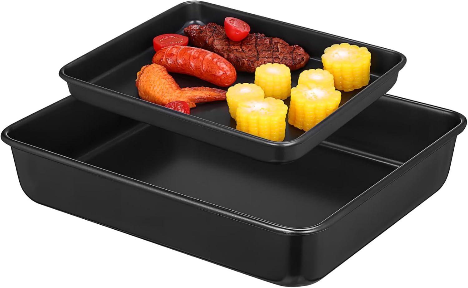 2pcs Stainless Steel Baking Tray Toaster Oven Trays for Roasting and Baking Heavy Duty Non-stick Cookware Deep and Pans Easy to Clean