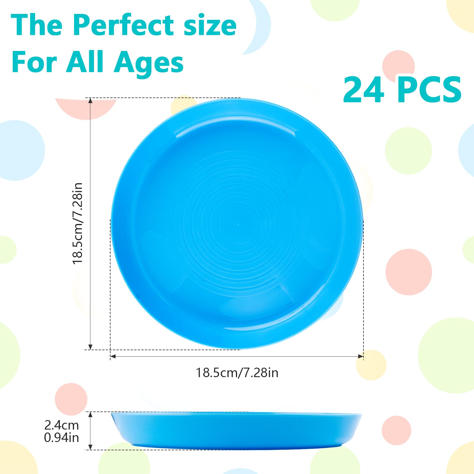 24 Stück Kunststoffteller, 17,8 cm, bunte Speiseteller, BPA-frei, wiederverwendbar, kleiner Snack-Salat für Grillen, Reisen, Veranstaltungen, spülmaschinenfest, 6 Farben