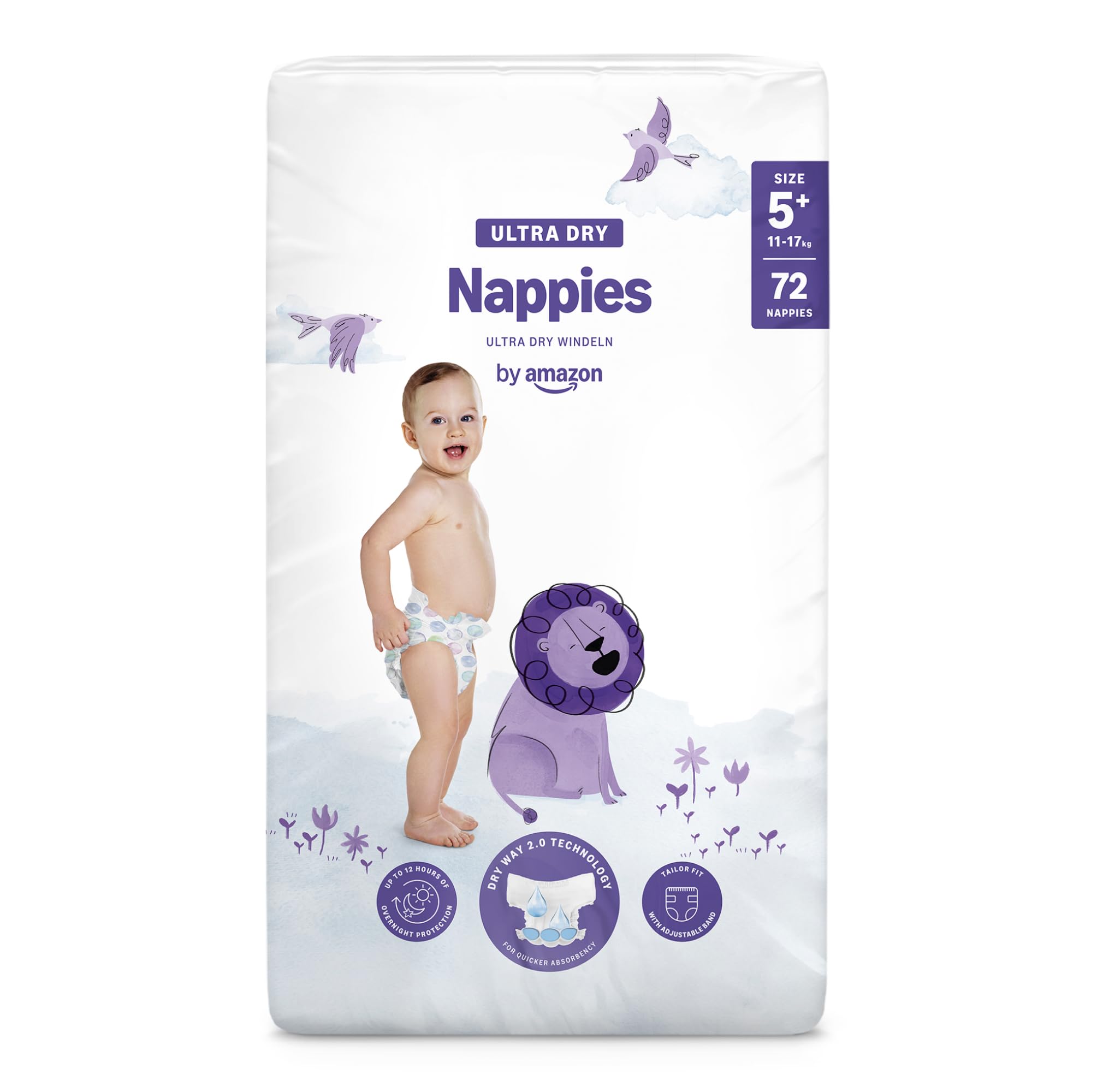 by Amazon - 72 Ultra Dry Nappies - Taglia 5+ (11-17kg) (Stesso Prodotto Commercializzato in Precedenza con il Marchio Mama Bear)
