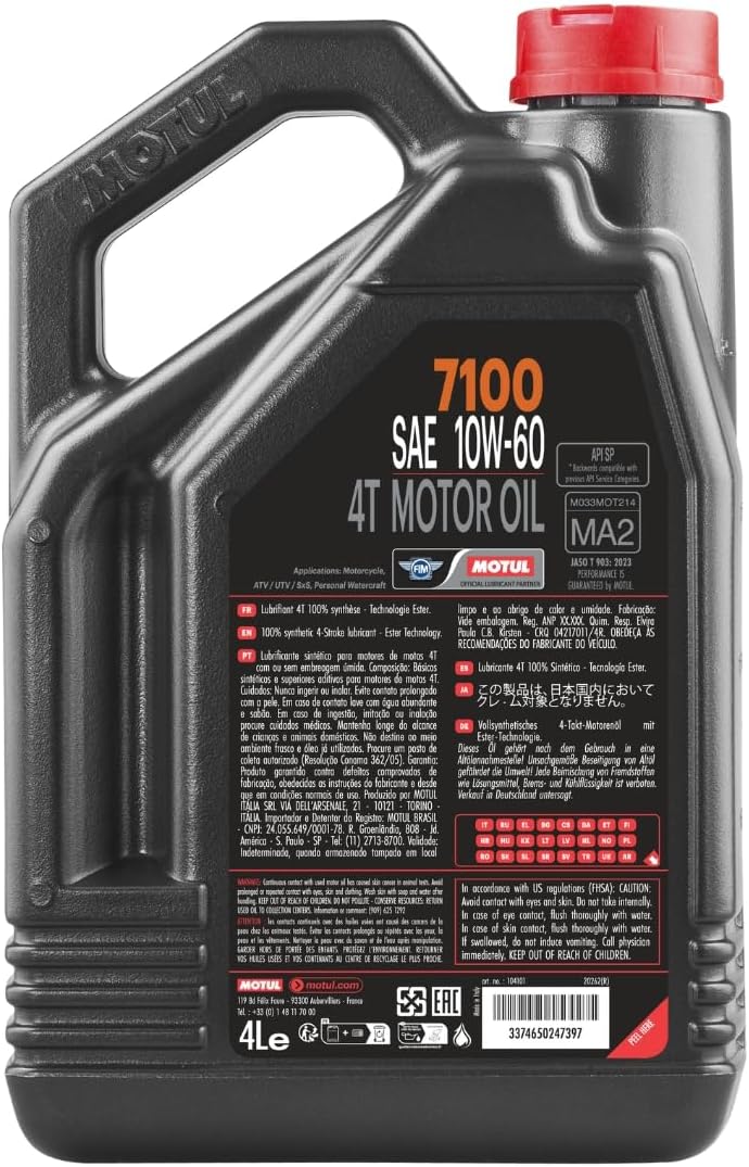 Motul 7100 4T Synthetic Ester Motor Oil - 10W60-4L. 102191 - Image 2
