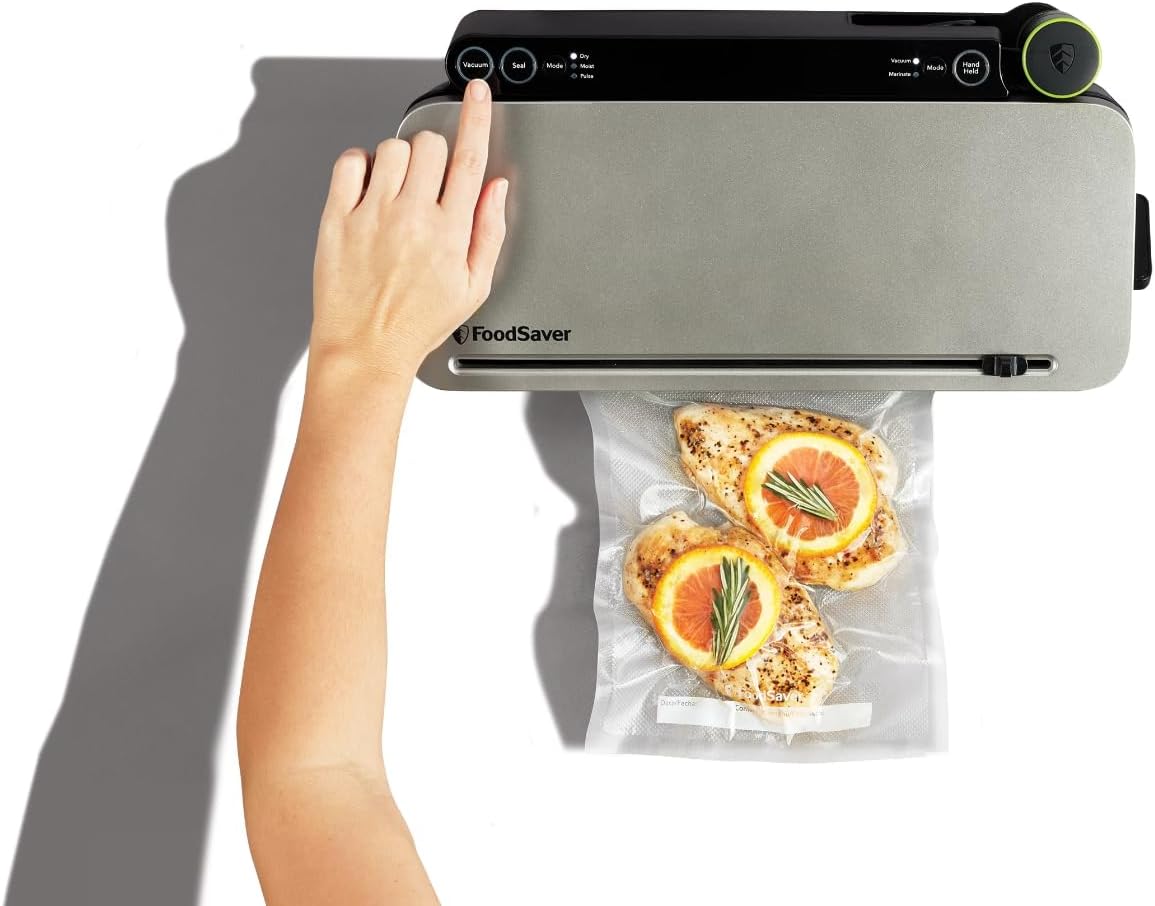 FoodSaver Vacuum Sealer Machine with 4 Settings Including Pulse and Marinate with Sealer Bags and Roll, Handheld Vaccum Sealer for Airtight Food Storage and Sous Vide, Black