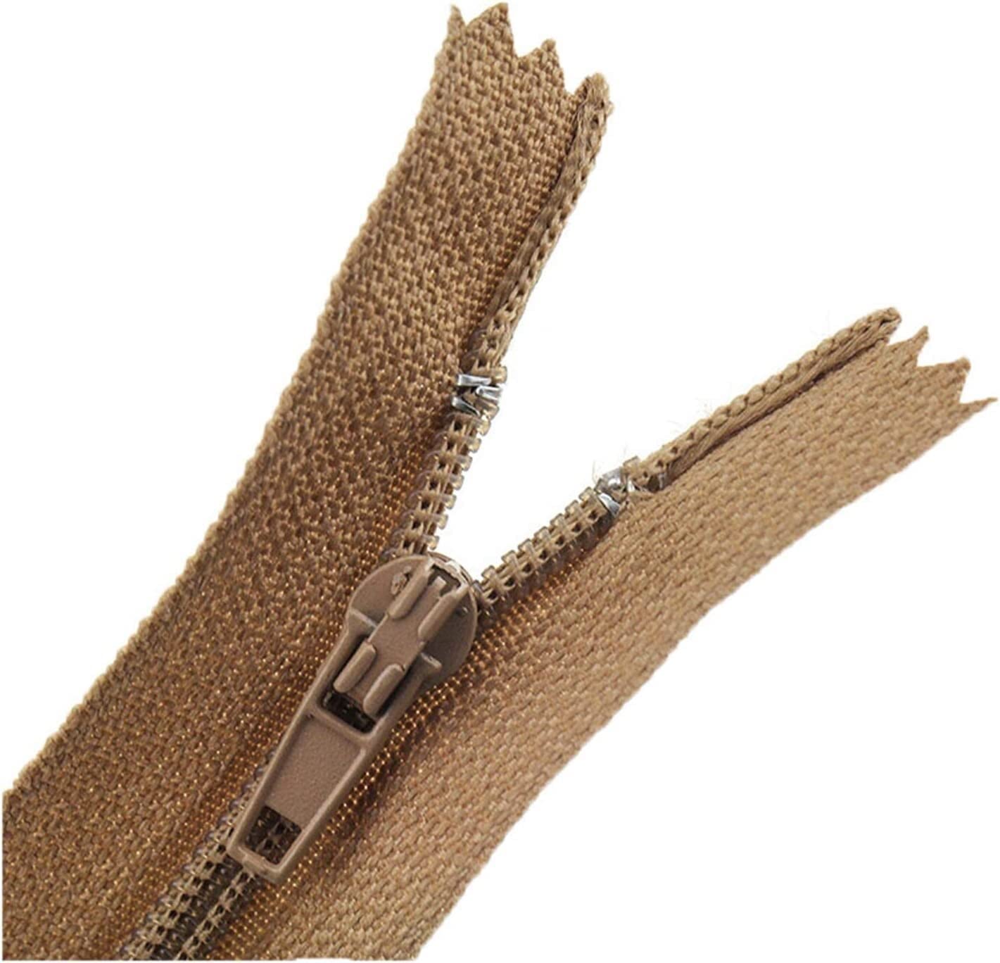 DSESS Zipper Tape#3 Metal Nylon Coil Zippers，5Pcs Nylon Sewing Zippers, Supplies Zippers for DIY Sewing Craft Tailor Bag Garment(Khaki,25cm)