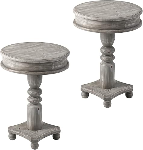SUNBURY Juego de 2 mesas auxiliares de granja de 18 pulgadas mesa auxiliar redonda de madera para sala de estar mesa auxiliar ligera de MDF mesa