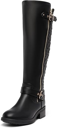 DREAM PAIRS Women's Utah Black Low Stacked Heel Knee High Riding Boots Size 10 M US