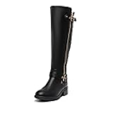 Women's Knee-High Boots Comfortable Chunky Block Heel Round Toe Side Zipper Riding Fashion Buckles Biker Motorcycle Boots