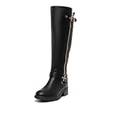Women&apos;s Knee-High Boots Comfortable Chunky Block Heel Round Toe Side Zipper Riding Fashion Buckles Biker Motorcycle Boots