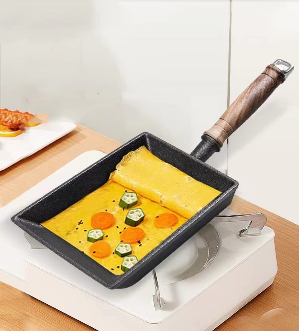 Patelnia Do Omletów, Mini Patelnia Żeliwna, Prostokątna, Japońska, Z Drewnianym Uchwytem, Niepowlekana, Do Szybkiego Śniadania, Tamagoyaki Wok