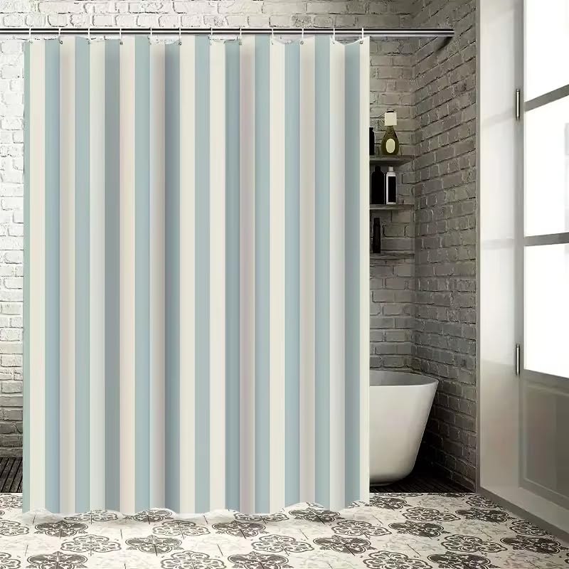 Rideau de douche rayé bleu pour séparation de espace bain minimaliste - 3