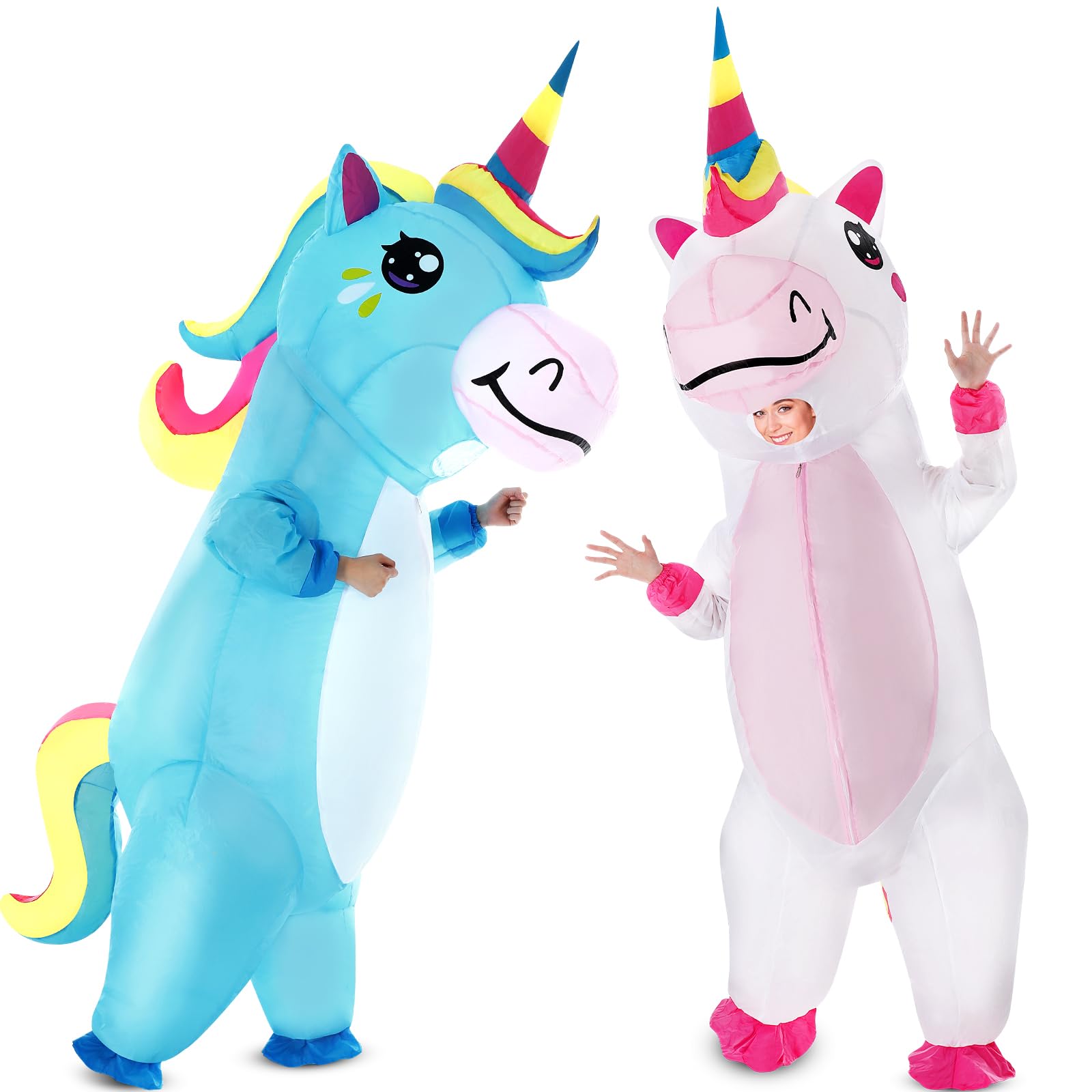 2 Pcs Unicorn Halloween Inflatable Costume for Adult Blow up Unicorn Funny Full Body Inflatable Halloween Costume for Men Women Inflatables Party Cosplay