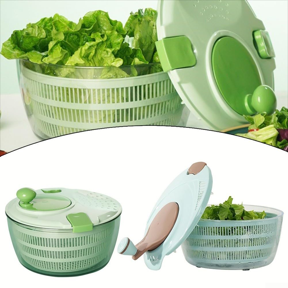 Centrifugador de ensalada con manivela, secador manual de verduras y cuenco de lavadora, deshidratador de lechuga eficiente para cocina, diseño medio transparente, base antideslizante, apto