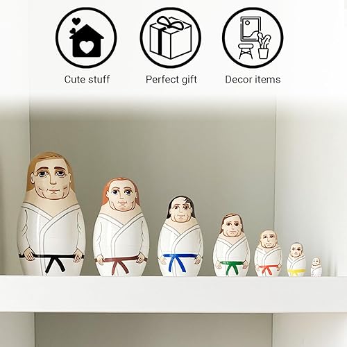 Miniatura 5 de AEVVV Juego de 7 muñecas anidables de artes marciales, regalos de karate, regalos de taekwondo, regalos de artes marciales de madera, decoraciones