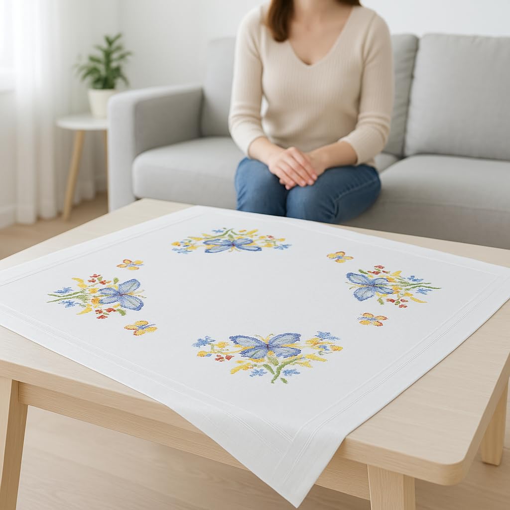 KAMACA Set da ricamo a punto croce, motivo: animali, prestampati, con filo da ricamo e istruzioni per ricamo fai da te per adulti (farfalle 80 x 80 cm)